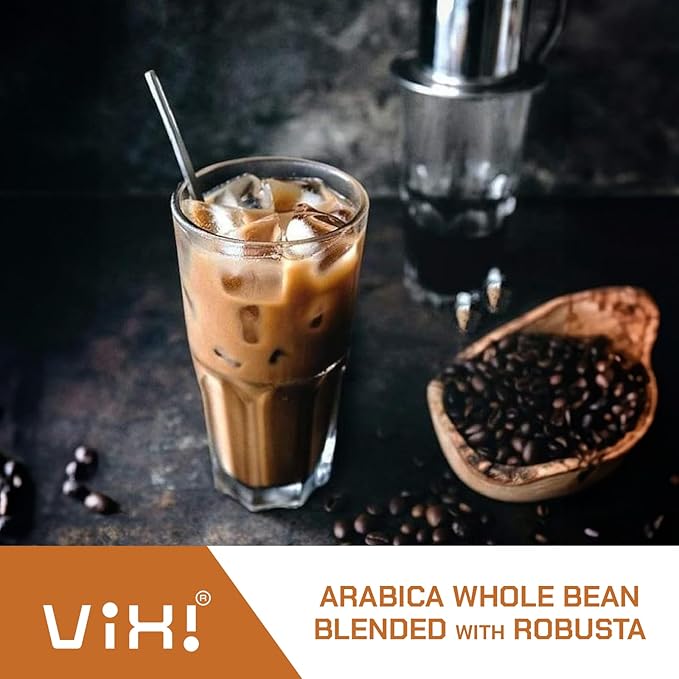 VIXI Coffee Bean Blend, 12 Ounce, Dark Roast, Whole Beans, Arabica Blend Robusta, Full Beans, Smooth and Balanced Taste, Natural Vietnamese Coffee for Hot and Cold Brew