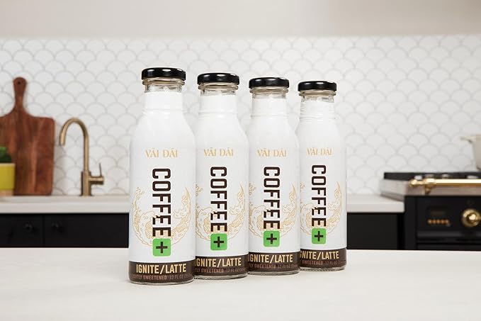 Vai Dai Coffee Latte 4-pack, Lightly Sweetened, Ready-to-Drink, Functional, Adaptogens & Nootropics for Energy, Focus & Mental Clarity, with Lion’s Mane, Ashwagandha, Mushrooms & Cordyceps, Gluten-Free, Non-GMO. VaiDai