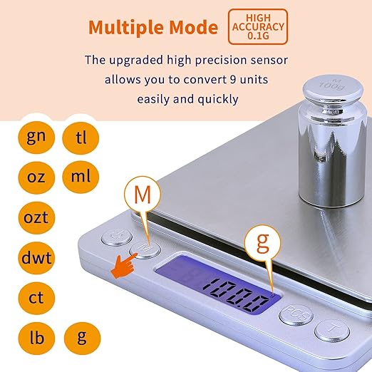 Gram Scale,Capacity 3000g Accuracy 0.1g Mini Food Scales Digital Weight Grams and Oz,Small Kitchen High Precision for Espresso,Baking,Jewelry,Soap Making,Silver