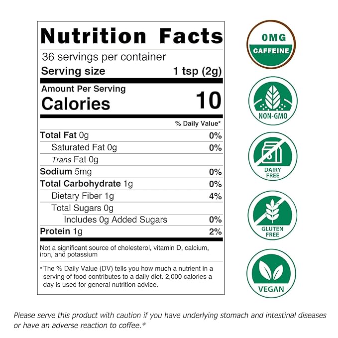Decaf Mushroom Coffee - 36 Servings, Instant Coffee Mix Includes 10 Mushrooms Extract Powder, 72 Grams