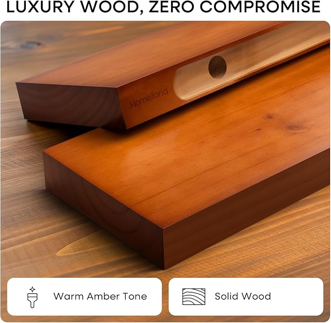 Homeforia 12 inch Oak Floating Shelf, High End Solid Real Wood 12inch Small Floating Shelves for Wall Mounted, Honey Oak Wooden 12in Floating Shelves, Heavy Duty Bracket, 12 X 6.5 X 1.75 in, Set of 3