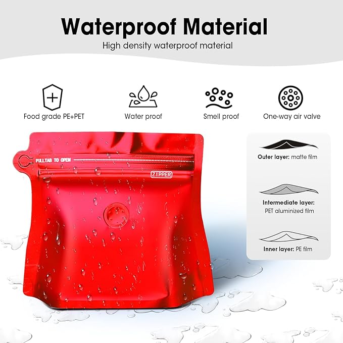 8oz 1/2 lb 60pcs Coffee Bags with Valve,Vented Coffee Bag Barrier Bag Store Bag Coffee Packaging Storage Pouches Stand-up Bags for Food Diamond Shaped Need to Use Heat Sealing Machine（Red）