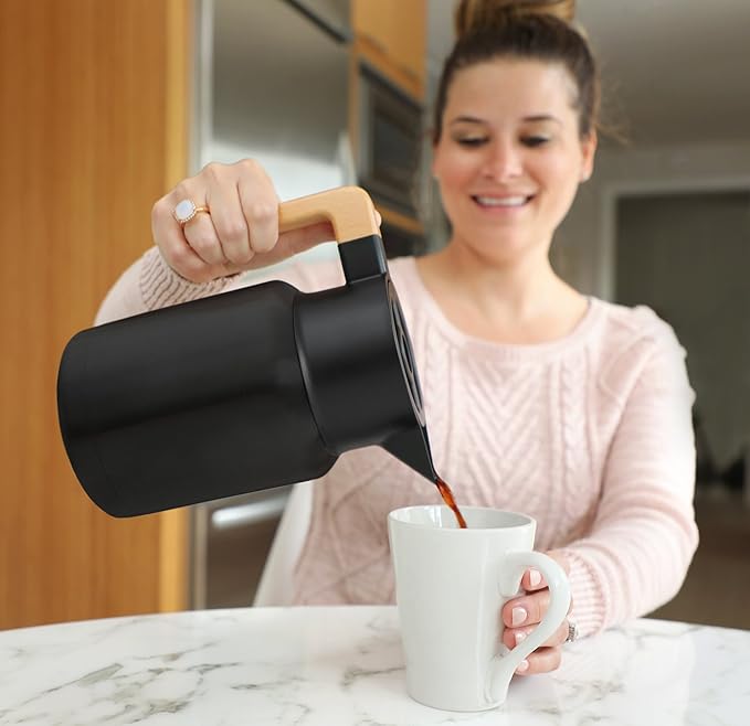 Hastings Collective Thermal Coffee Carafe 50 Oz - Large Stainless Steel Insulated Carafe - 1.5 Liter Double Walled Vacuum Thermos Coffee and Beverage Dispenser with Tea Infuser and Strainer (Black)