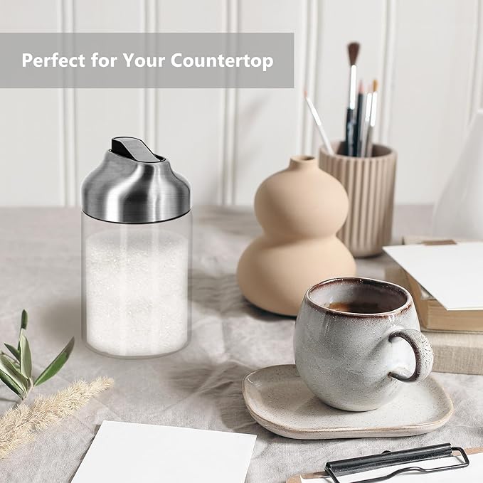 Aelga Glass Sugar Dispenser with Pour Spout, Weighted Pourer, for Coffee, Tea and Baking (2 Pack)