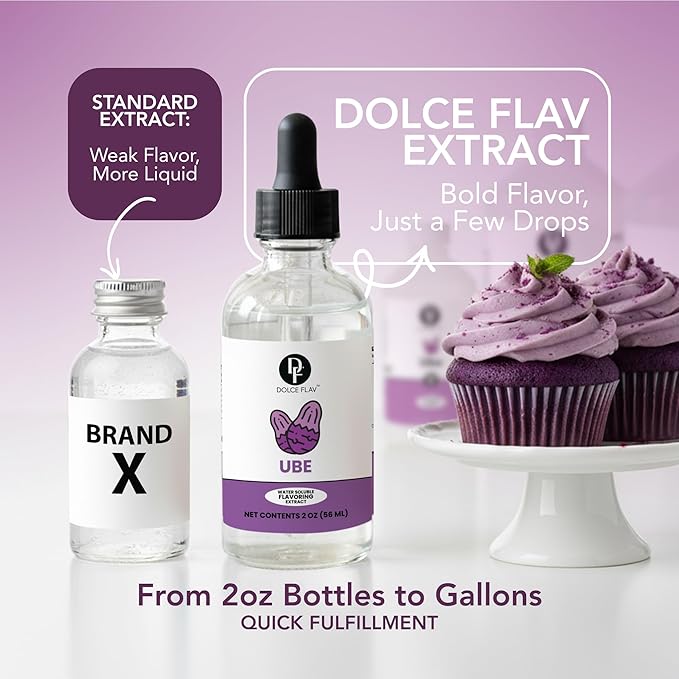 Dolce Flav Clear Ube Extract - 2 Ounce Water-Soluble Multipurpose Purple Yam Flavoring Ideal for Ice Cream, Cookies, Boba, Coffee & Pastries, Includes Measured Dropper