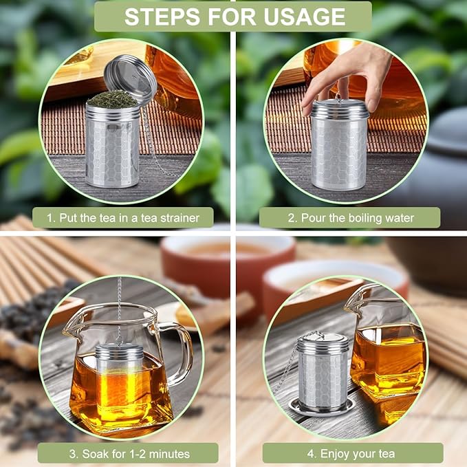 Tea Infuser Tea Strainer for Loose Tea, Stainless Steel Tea Ball with Chain Hook and Drip Tray, Extra Fine Mesh Tea Filter for Brew Tea, Spices & Seasonings (1Pack，1.96in）