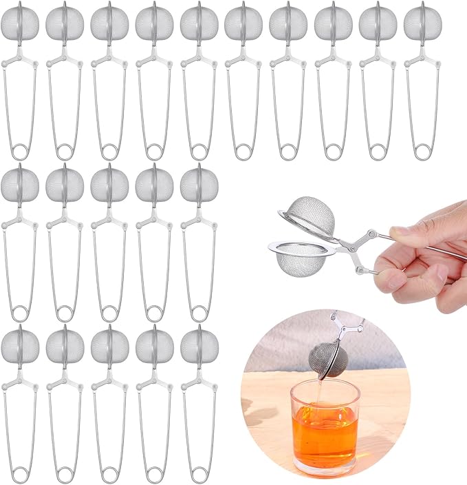 20 Pcs Snap Ball Tea Infuser Strainers, Silver Stainless Steel Fine Mesh Balls with Handle, Reusable Filters for Loose Leaf Tea, Spices and Seasonings