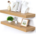 Deep Floating Shelves | 36 Inch Oak Floating Shelves Set of 2 | 12 Inch Deep Rustic Wood Shelves for Wall | 36" W x 12" D Oak Shelves for Living Room Bathroom Laundry Room Kitchen