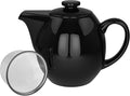 OmniWare 24 Oz Stoneware Teapot with Stainless Steel Mesh Infuser (Black) - Microwave & Dishwasher Safe, Removable Infuser, Retro-Style Kitchenware Ideal for Loose Tea Brewing
