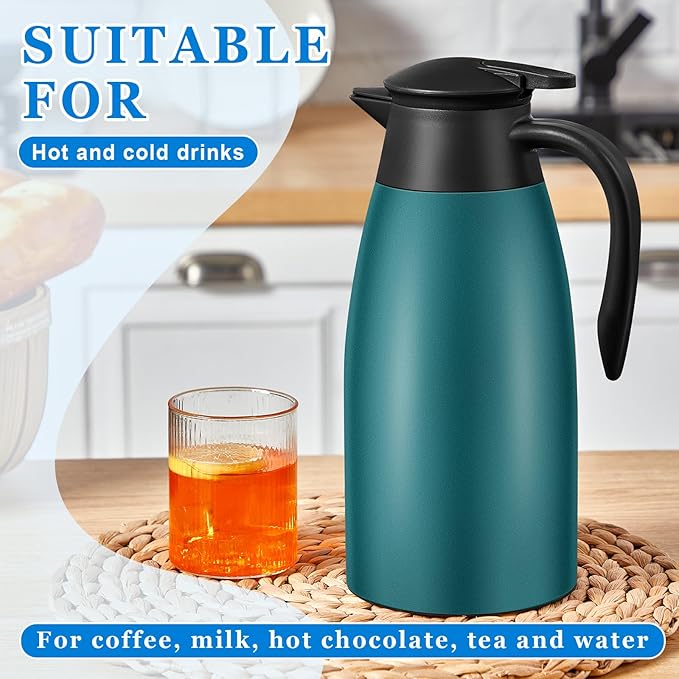 Uiifan 2 Pcs 68oz Thermal Carafe Insulated Stainless Steel Carafe Double Walled Vacuum Flask with Brushes for Keeping Coffee Tea for 12 Hours (Green)