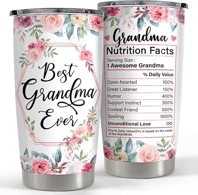 SANDJEST Grandma Tumbler 20oz Stainless Steel Insulated Tumblers Coffee Travel Mug, Grandma Gifts for Mothers Day, Birthday, Christmas