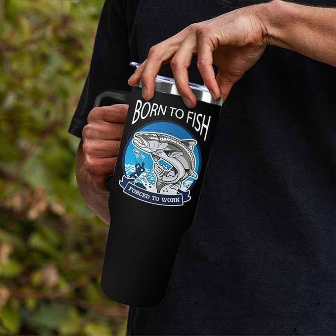 Fishing Tumbler Gifts with Handle For Men 40OZ Born to Fish Gift Stainless Steel Cups Fisherman Gifts For Dad Daddy Fish Mugs with Fish Father Day's Gift from Daught Son