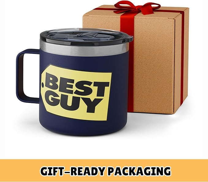 Funny Coffee Mug - BEST GUY Travel Mug 14oz Insulated Stainless Steel - Gifts for Husband, White Elephant Gift Ideas, Dad Gifts, Stocking Stuffers