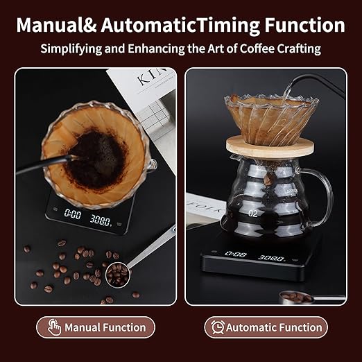 Mini Coffee Scale with Timer, Rechargeable Espresso Scale, 3kg/0.1g Accurate Scale for Espresso and Pour-Over Coffee, Portable Digital Kitchen Scale with Automatic Timing-Black ﻿