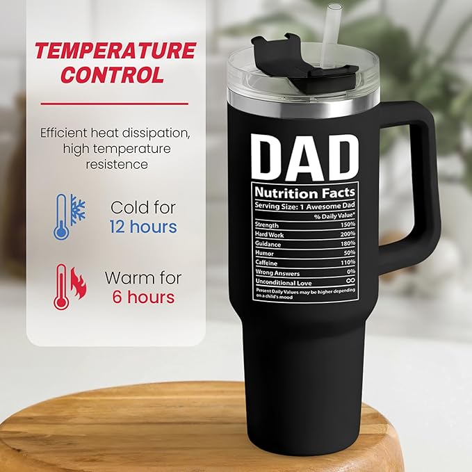 Dad Gifts for Dad from Daughter Son Best Dad Ever Tumbler with Handle 40oz Stainless Steel Insulated - Coffee Tumbler for Father's Day Birthday Christmas Cup Gift Set with Lid & Straw