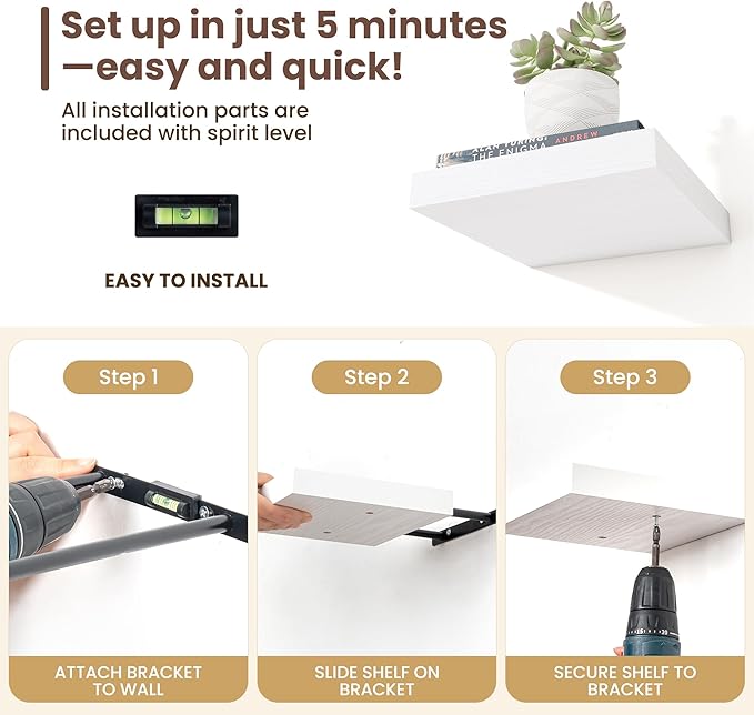 Fun Memories Floating Shelves for Wall - 9.3 Inch Square Shelves with Invisible Brackets, Small Wall Shelf for Living Room, Bathroom, Bedroom, and Kitchen Decor，Set of 3
