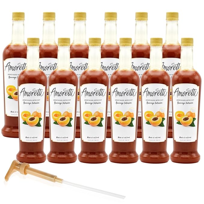 Amoretti - Armenian Apricot Beverage Infusion - Drink Mix & Water Enhancer with Pump for Flavoring Cocktails, Waters, Teas, and other Beverages, Preservative Free