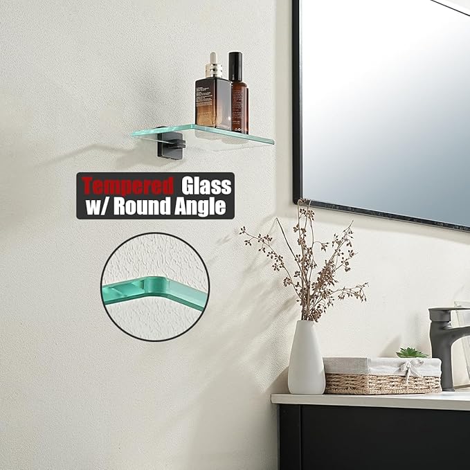 JQK Bathroom Glass Shelf Oil Rubbed Bronze, Tempered Glass Shower Storage 8 by 5 inches, 304 Stainless Steel ORB Wall Mount, TGS201L8-ORB