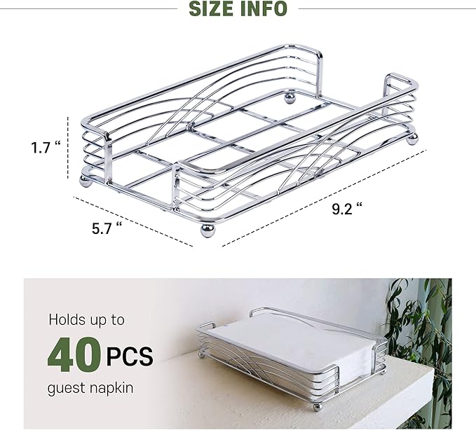 Silver Guest Towel Holder Tray for Bathroom – Countertop Napkin Organizer for Disposable Paper Towels, Elegant Hand Towel Rack for Powder Room, Modern Guest Bathroom Accessories