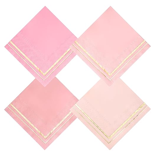 100 Pink Napkins - 4 Assorted Designs l 3-Ply Cocktail Napkins Folded 5 x 5 Inches l Bar Napkins Disposable Party Napkins Paper Napkins Dinner for Wedding Baby Shower Birthday (Assorted Pink)