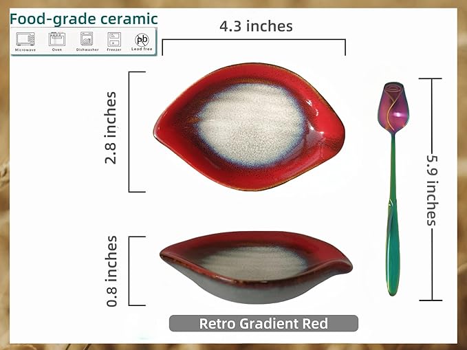Coffee Spoon and Rest for Coffee Bar Accessories, Leaf Small Spoon Rest for Coffee Station, Tea Spoon Rest Tea Spoon Holder Teaspoon Rest, 1 PC (Retro Red with Rainbow Rose Spoon)
