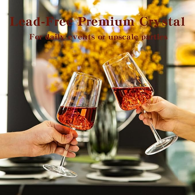 16oz Wine Glasses Set of 1,Clear with Mountain Design for Red Wine, White Wine Glasses,Suitable for Christmas Anniversary Party, Wedding and Home