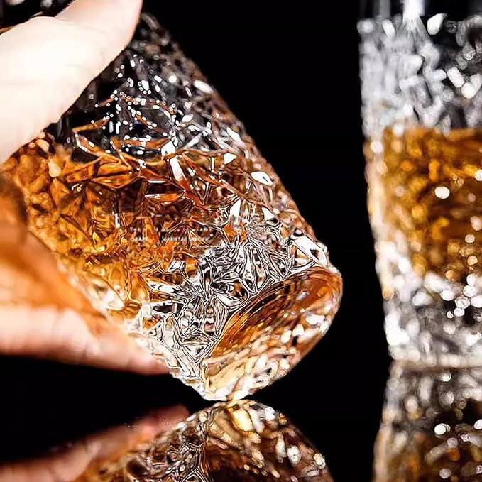 Set of 4 Luxury Highball Glasses - 14oz Cut-Glass Water Drinking Cups - Stackable Collins Glass for Tiny Kitchens, Dishwasher Safe, Elegant Glassware Set Fits Wedding, Christmas