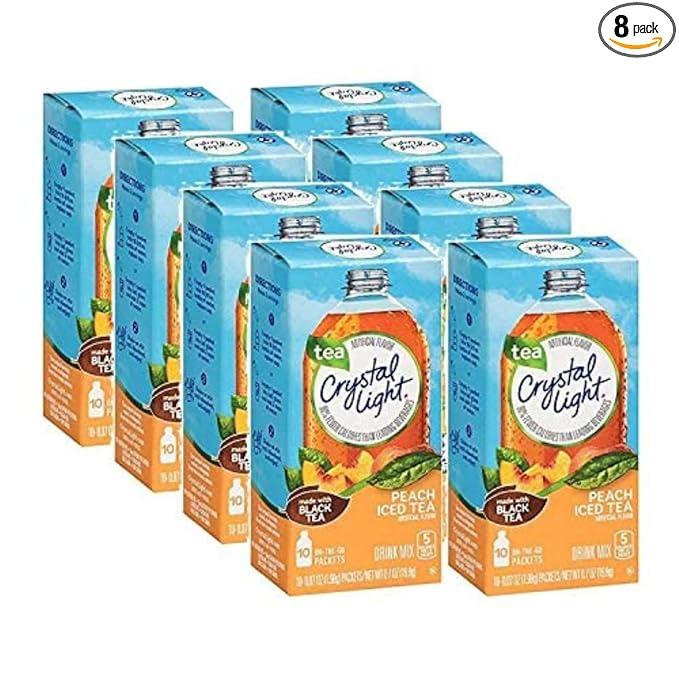 Crystal Light On-the-Go, Peach Iced Tea Drink Mix, 10 CT (Pack of 8)