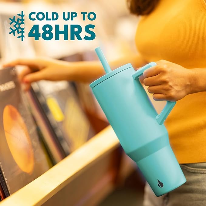 Elemental 40oz Tumbler with Handle and Straw - Spill Proof Insulated Stainless Steel Commuter for Hot & Cold Beverages - Travel Coffee Mug with 2 Straws & Spill Proof Lid - 40 oz - Robin's Egg