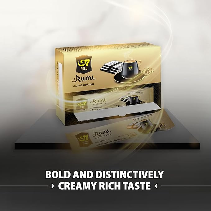 TRUNG NGUYEN G7 Gold Rumi Instant Coffee Single Served Sticks for Energy Boost (8.9oz - Box of 14 Sticks)