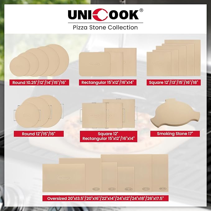 Unicook Large Pizza Stone for Oven and Grill, Heavy Duty Baking Stone for Bread, Thermal Shock Resistant Cordierite Pizza Pan, 16 x 14 Inch Rectangular