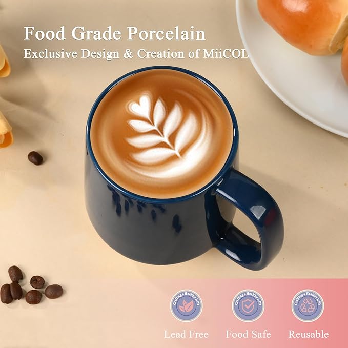 Miicol Ceramic Coffee Mug, 16 oz Large Coffee Cup, Tea Mug with Handle, Flat Bottom Mug for Men, Women, Office, Microwave and Dishwasher Safe, Multi-Color, Deep Ocean Blue