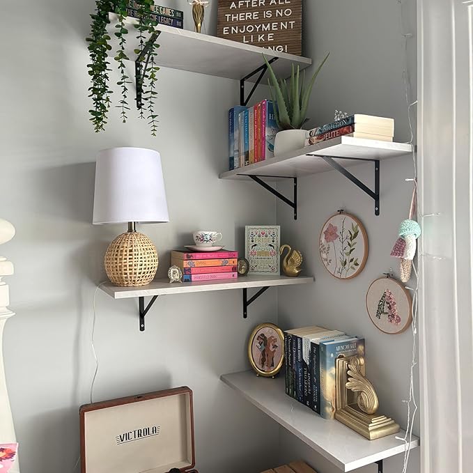 Kaboon 27 inch Long 10 inch Deep Floating Shelves for Wall Set of 2, Large Open Shelves Wall Mounted, Space Saving Home and Commercial Use, White Rock