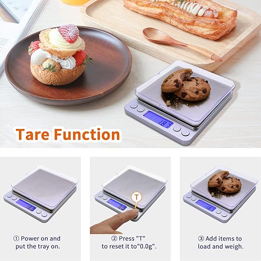 Gram Scale,Capacity 3000g Accuracy 0.1g Mini Food Scales Digital Weight Grams and Oz,Small Kitchen High Precision for Espresso,Baking,Jewelry,Soap Making,Silver