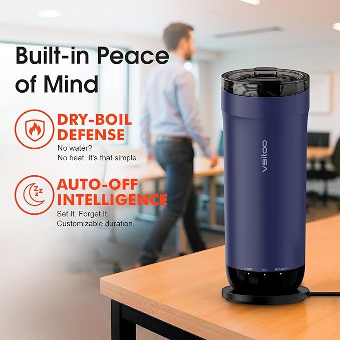 VSITOO S5 heated travel mug,16oz, Auto-Sensing AI Heats Drinks To 120-150°F Hands-Free. Temperature Control for All Cars, Perfect for Home/Office/Travel/Outdoor, Ideal Gift for Coffee Lovers - Blue