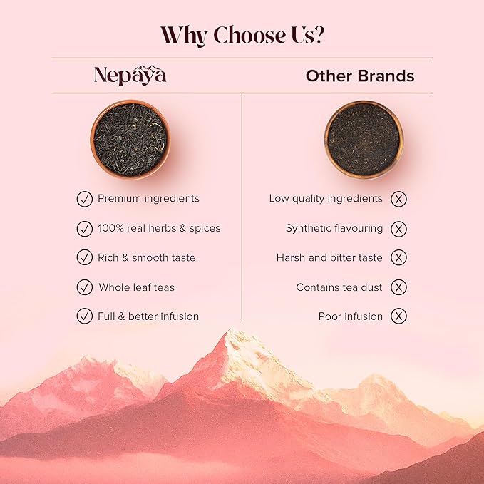 Nepaya Black Cardamom Black Tea – 50 Pyramid Tea Bags, Robust & Smoky, High Caffeine, Biodegradable, Himalayan Whole-Leaf, Coffee Replacement