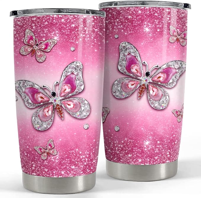 SANDJEST Butterfly Tumbler Jewelry Style 20oz Tumblers with Lid Gift for Women Girl Daughter Sister Mom Christmas Birthday Presents