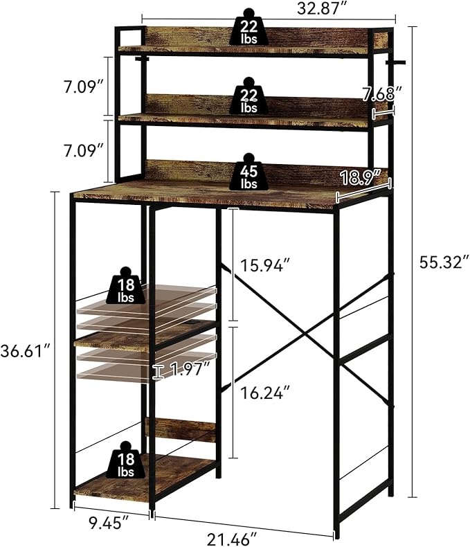 ELECWISH Mini Fridge Stand with Storage Shelves, 5-Tier Kitchen Bakers Rack, Space Saving Mini Fridge Cabinet, Adjustable Left/Right Organizer with Power Outlet, Brown