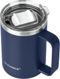 14/24oz Insulated Coffee Mug Cup With Handle, 304 Stainless Steel Vacuum Insulation, Tritan Detachable Slider Lid, BPA Free, Dishwasher Safe - Office & Home - Navy