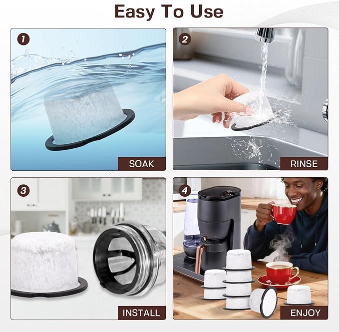 Coffee Filter Replacement for GE & Cafe:Compatible with Café and GE Profile Grind & Brew Machine, Charcoal Coffee Filter Cartridges,Dual-layer design of activated carbon and microporous mesh(8 pack)