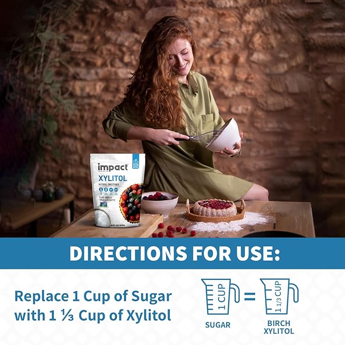 Impact - Xylitol Granular Sweetener - Plant-Sourced, Low Carb, No Additives, Oral Care Support, Zero Net Carb Sugar Alternative - 1 lb Pouch
