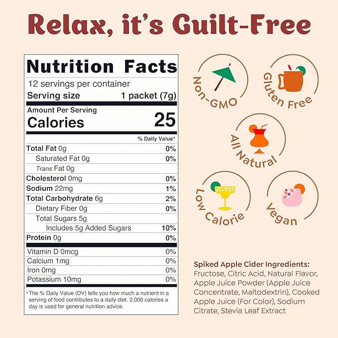 Craftmix Spiked Apple Cider Cocktail & Mocktail Drink Mixer, Skinny Mixes - Water Flavoring Packets - Made With Real Fruit - Vegan, Low-Carb, Low-Sugar, Non-GMO, Dairy Free, Gluten Free, 12 Pack