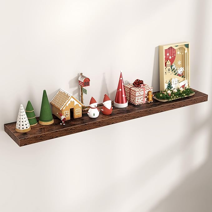 Floating Shelves for Wall, Engineered Wood Wall Shelves with Invisible Brackets for Living Room Bedroom Bathroom Office Kitchen Decor and Storage (Brown, 55" W x 9" D x 1.5" H) Set of 1