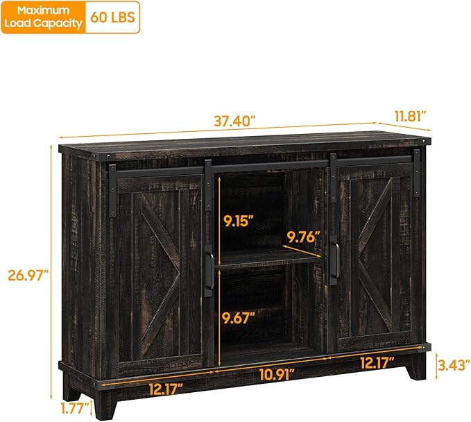 Vabches 6 Cube Storage Organizer, Farmhouse Bookshelf with Sliding Doors & 3 Adjustable Shelves Wooden Coffee Bar Buffet Cabinet 2-Tier Cabinet Rack for Bedroom, Living Room, Office (Dark Brown)