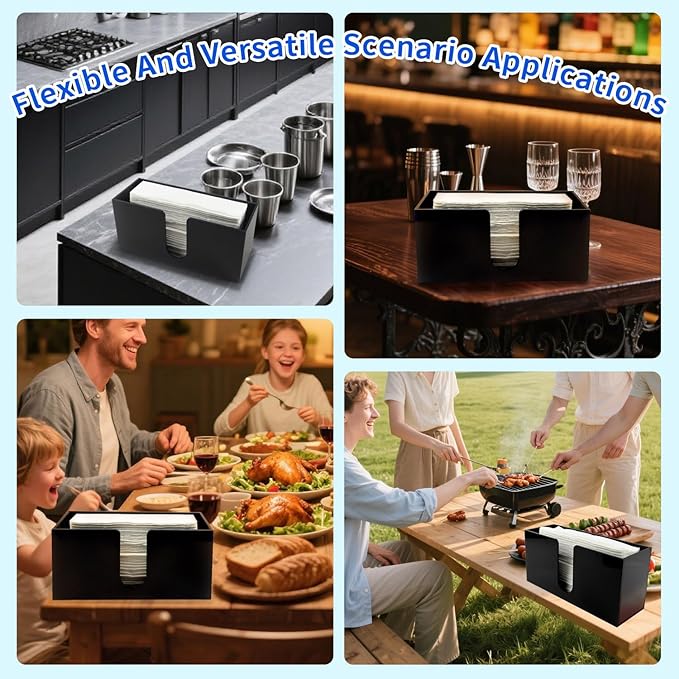 Paper Towel Holder for Countertop, Black Acrylic Napkin Dispenser – Fits Multifold, C-Fold & Z-Fold Trifold Towels, Durable 5mm Thick for Bathroom, Kitchen, Restaurant & Toilet(4pcs)