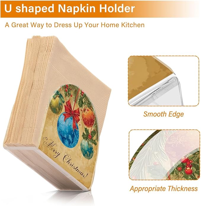 Retro Christmas Tree Napkin Holder for Table Paper Cocktail Napkin Holders for Kitchen Dinning Acrylic Dinner Napkin Dispenser for Dinner Home Decor Bar 2 Pack