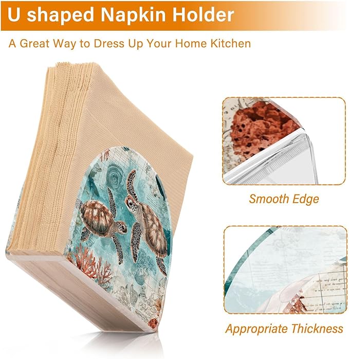 Vintage Ocean Sea Turtle Map Napkin Holder for Table Paper Cocktail Napkin Holders for Kitchen Dinning Acrylic Dinner Napkin Dispenser for Dinner Home Decor Bar 1 Pack