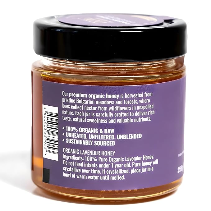 ORPHE Organic Lavender Honey – Clean Simple Natural Sweetener for Coffee, Tea, Matcha and Breakfast, Unheated & Creamed 9oz Glass Jar