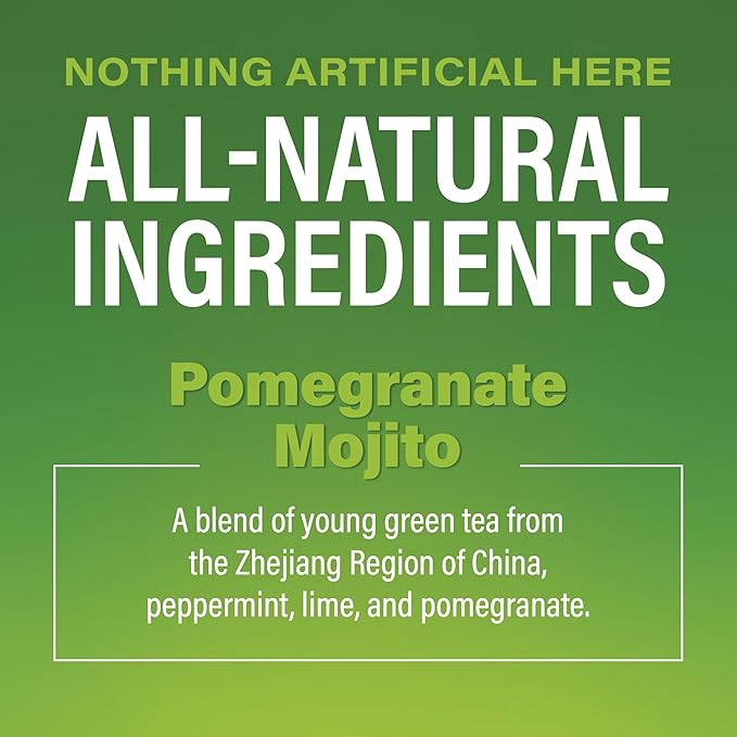 Zest Energy Green Tea – Pomegranate Mojito High Caffeine Tea Bags for Focus & Morning Energy – Natural Caffeinated Tea with 135mg Caffeine – Coffee Substitute – 15Ct Box, Non-GMO & Keto Friendly