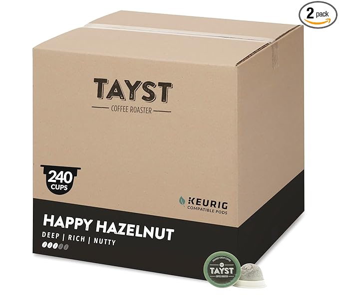 Tayst Coffee Pods, Happy Hazelnut Medium Roast, K Cups Compatible with Keurig Coffee Maker, Sustainable Single Serve, Pack of 240